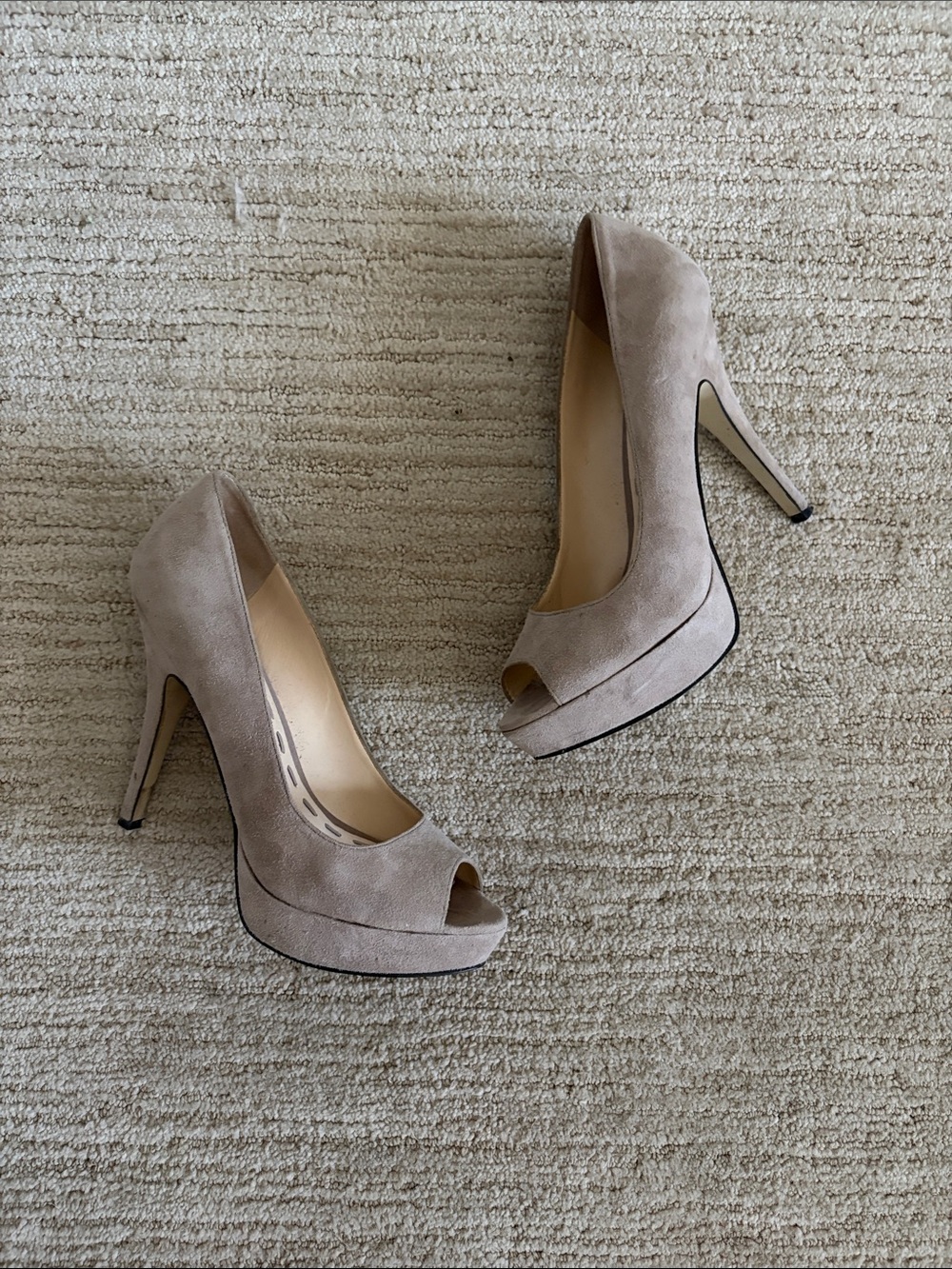 Enzo Angiolini Taupe Suede Peep-Toe Heels, 6.5